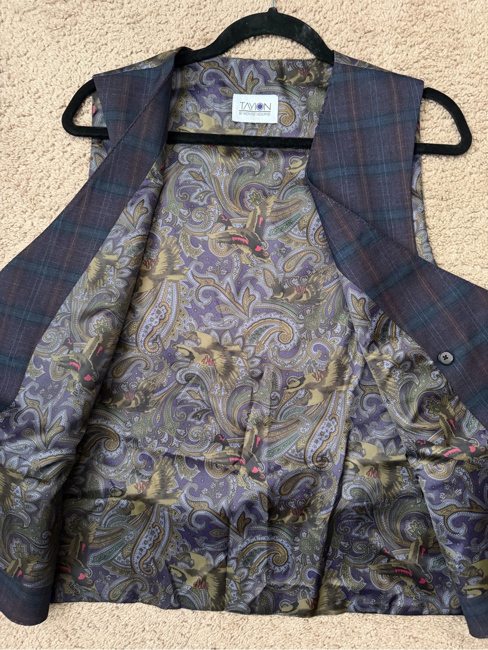Men’s New Tayion Wine Red Plaid dress vest - Picture 4 of 5